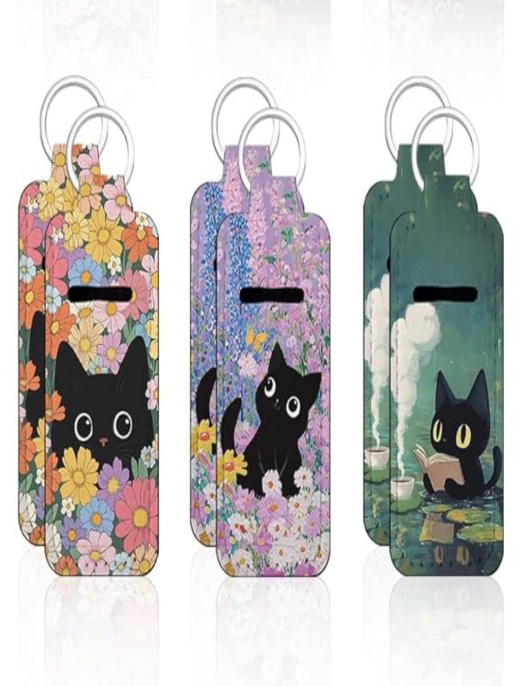 Cat Lip Balm Keychain Holder — Floral Pink, Purple & Green Designs 2 for $10